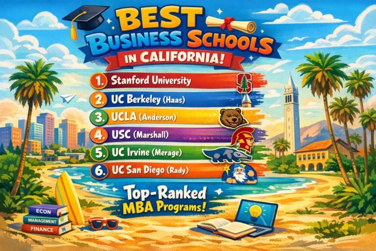 Best business schools in California campuses including Stanford, UC Berkeley, and UCLA