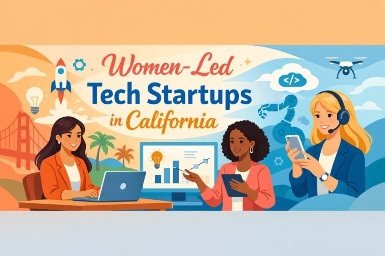 Women entrepreneurs leading innovative tech startups in California workspace
